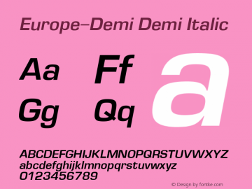 Europe-Demi Demi Italic Version 001.000 Font Sample