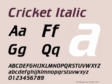 Cricket Italic Version 001.000 Font Sample