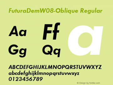 FuturaDemW08-Oblique Regular Version 1.10 Font Sample