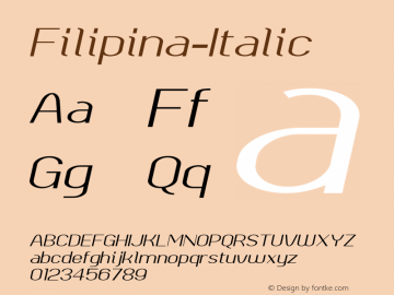 Filipina-Italic ☞ Version 1.000 2009 initial release;com.myfonts.activesphere.filipina.italic.wfkit2.3AFg Font Sample