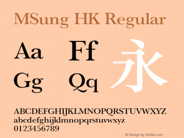 MSung HK Regular Version 3.0 Font Sample