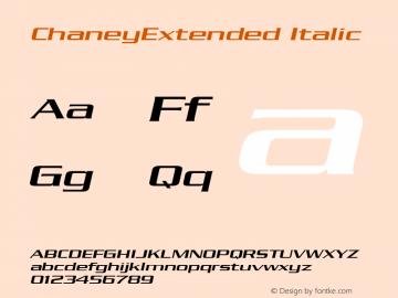 ChaneyExtended Italic Altsys Fontographer 4.1 11/1/95 Font Sample