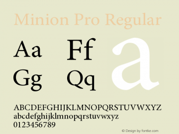 Minion Pro Regular Version 2.068;PS 2.000;hotconv 1.0.57;makeotf.lib2.0.21895 Font Sample