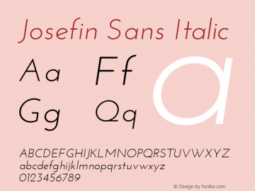 Josefin Sans Italic Version 1.0 Font Sample