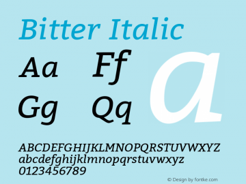 Bitter Italic Version 1.001 Font Sample