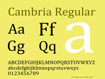 Cambria Regular Version 0.90 Font Sample