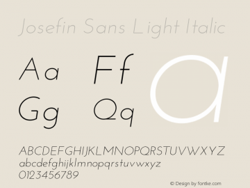 Josefin Sans Light Italic Version 1.0 Font Sample