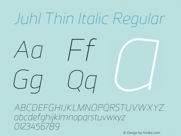 Juhl Thin Italic Regular Version 1.000;PS 001.000;hotconv 1.0.70;makeotf.lib2.5.58329 Font Sample