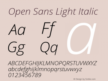 Open Sans Light Italic Version 1.10 Font Sample