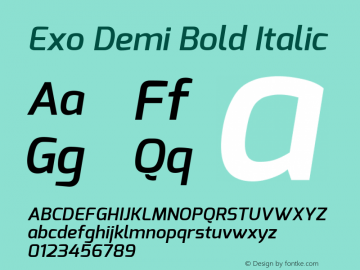 Exo Demi Bold Italic Version 1 ; ttfautohint (v0.94) -l 8 -r 50 -G 200 -x 14 -w 