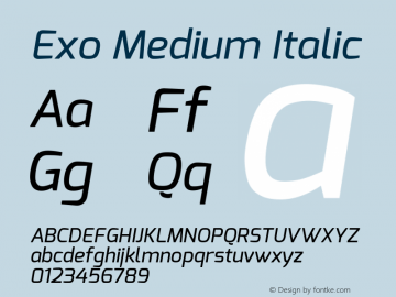 Exo Medium Italic Version 1.00 Font Sample