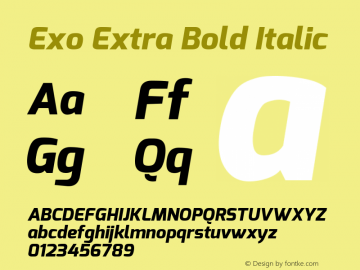 Exo Extra Bold Italic Version 1.00 Font Sample