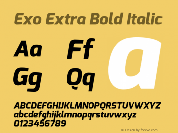 Exo Extra Bold Italic Version 1.00 Font Sample