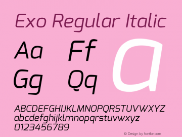 Exo Regular Italic Version 1.00 ; ttfautohint (v0.94) -l 8 -r 50 -G 200 -x 14 -w 