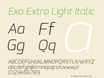 Exo Extra Light Italic Version 1.00 Font Sample