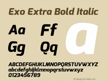 Exo Extra Bold Italic Version 1.00 Font Sample