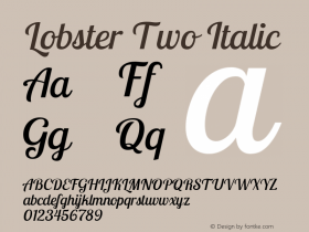 Lobster Two Italic Version 1.006; ttfautohint (v0.94) -l 8 -r 50 -G 200 -x 14 -w 