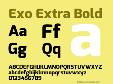 Exo Extra Bold Version 1.00 ; ttfautohint (v0.94) -l 8 -r 50 -G 200 -x 14 -w 