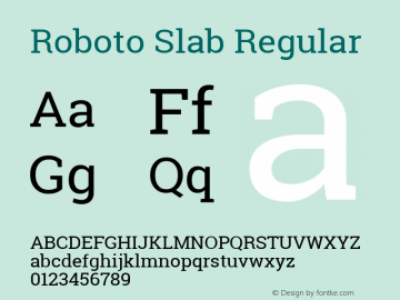 Roboto Slab Regular Version 1.100262; 2013 Font Sample