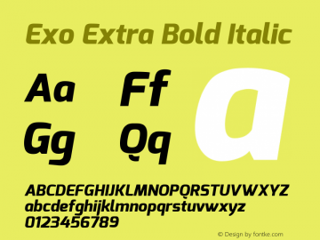 Exo Extra Bold Italic Version 1.00 ; ttfautohint (v0.94) -l 8 -r 50 -G 200 -x 14 -w 