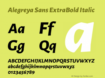 Alegreya Sans ExtraBold Italic Version 1.002;PS 001.002;hotconv 1.0.70;makeotf.lib2.5.58329 DEVELOPMENT Font Sample