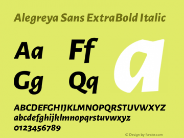 Alegreya Sans ExtraBold Italic Version 1.002;PS 001.002;hotconv 1.0.70;makeotf.lib2.5.58329 DEVELOPMENT图片样张