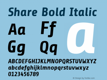 Share Bold Italic Version 1.001 Font Sample