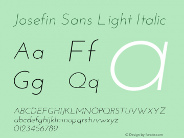 Josefin Sans Light Italic Version 1.0 Font Sample