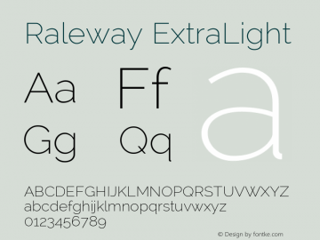 Raleway ExtraLight Version 2.001; ttfautohint (v0.8) -G 200 -r 50图片样张