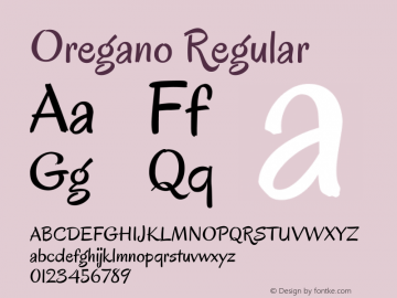 Oregano Regular Version 1.000 Font Sample