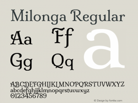 Milonga Regular Version 1.000; ttfautohint (v0.93) -l 8 -r 50 -G 200 -x 14 -w 