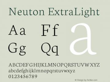 Neuton ExtraLight Version 1.4 Font Sample