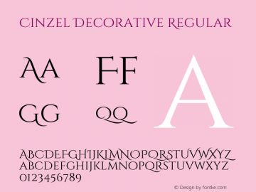 Cinzel Decorative Regular Version 1.001;PS 001.001;hotconv 1.0.56;makeotf.lib2.0.21325 Font Sample