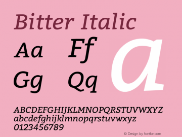 Bitter Italic Version 1.001 Font Sample