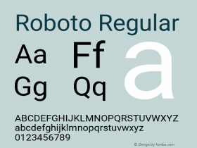 Roboto Regular Version 2.001101; 2014 Font Sample