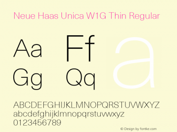 Neue Haas Unica W1G Thin Regular Version 1.00 Font Sample