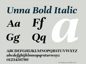 Unna Bold Italic Version 2.006;PS 002.006;hotconv 1.0.70;makeotf.lib2.5.58329 Font Sample