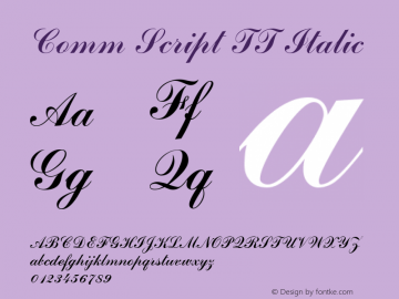Comm Script TT Italic Unknown Font Sample