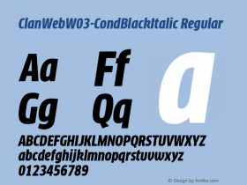 ClanWebW03-CondBlackItalic Regular Version 7.504 Font Sample