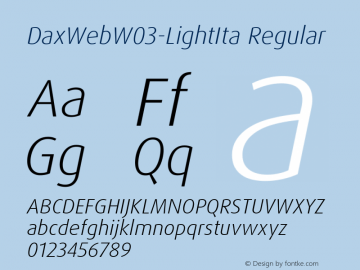 DaxWebW03-LightIta Regular Version 7.504 Font Sample