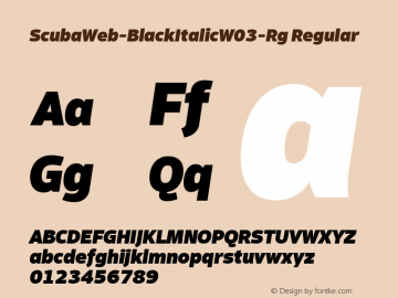 ScubaWeb-BlackItalicW03-Rg Regular Version 7.504 Font Sample
