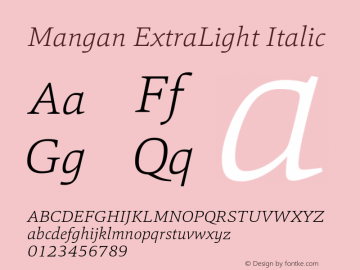 Mangan ExtraLight Italic 1.000 Font Sample