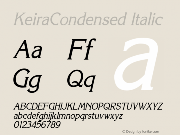 KeiraCondensed Italic Altsys Fontographer 4.1 11/6/95 Font Sample