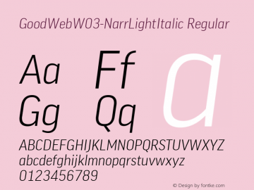 GoodWebW03-NarrLightItalic Regular Version 7.504 Font Sample