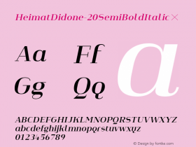 HeimatDidone-20SemiBoldItalic ☞ Version 1.000;PS 001.000;hotconv 1.0.70;makeotf.lib2.5.58329;com.myfonts.easy.atlas-font-foundry.heimat-didone.20-semi-bold-italic.wfkit2.version.4k7q Font Sample