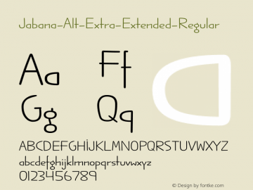 Jabana-Alt-Extra-Extended-Regular ☞ Version 0.000;PS 0.0;hotconv 1.0.72;makeotf.lib2.5.5900;com.myfonts.easy.nils-types.jabana-alt.extra-extended-regular.wfkit2.version.4mvT图片样张