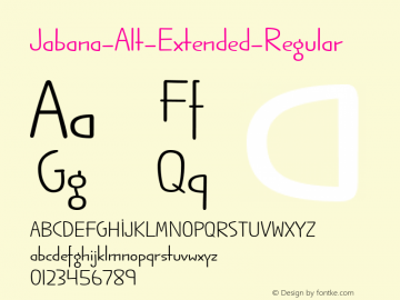 Jabana-Alt-Extended-Regular ☞ Version 0.000;PS 0.0;hotconv 1.0.72;makeotf.lib2.5.5900;com.myfonts.easy.nils-types.jabana-alt.extended-regular.wfkit2.version.4mvX Font Sample