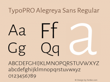 TypoPRO Alegreya Sans Regular Version 1.000;PS 001.000;hotconv 1.0.70;makeotf.lib2.5.58329 DEVELOPMENT Font Sample