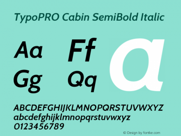 TypoPRO Cabin SemiBold Italic Version 1.005 Font Sample