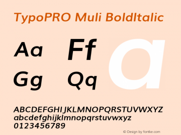TypoPRO Muli BoldItalic Version 2.0; ttfautohint (v1.00rc1.2-2d82) -l 8 -r 50 -G 200 -x 0 -D latn -f none -w G -W Font Sample